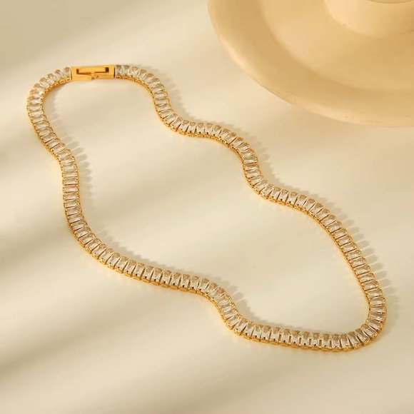 18K Gold Plated CZ Baguette Tennis Necklace - Picture 12 of 12